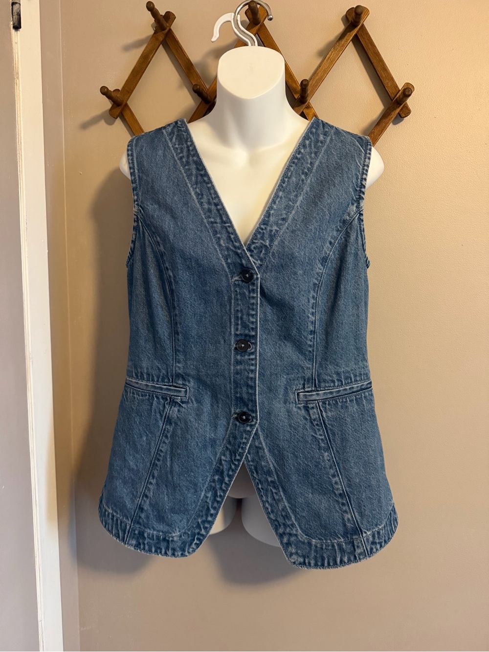 GAP Medium Wash Denim Longline Waistcoat Vest Medium
